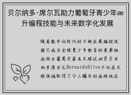 贝尔纳多·席尔瓦助力葡萄牙青少年提升编程技能与未来数字化发展