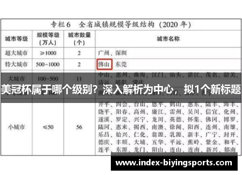 美冠杯属于哪个级别？深入解析为中心，拟1个新标题